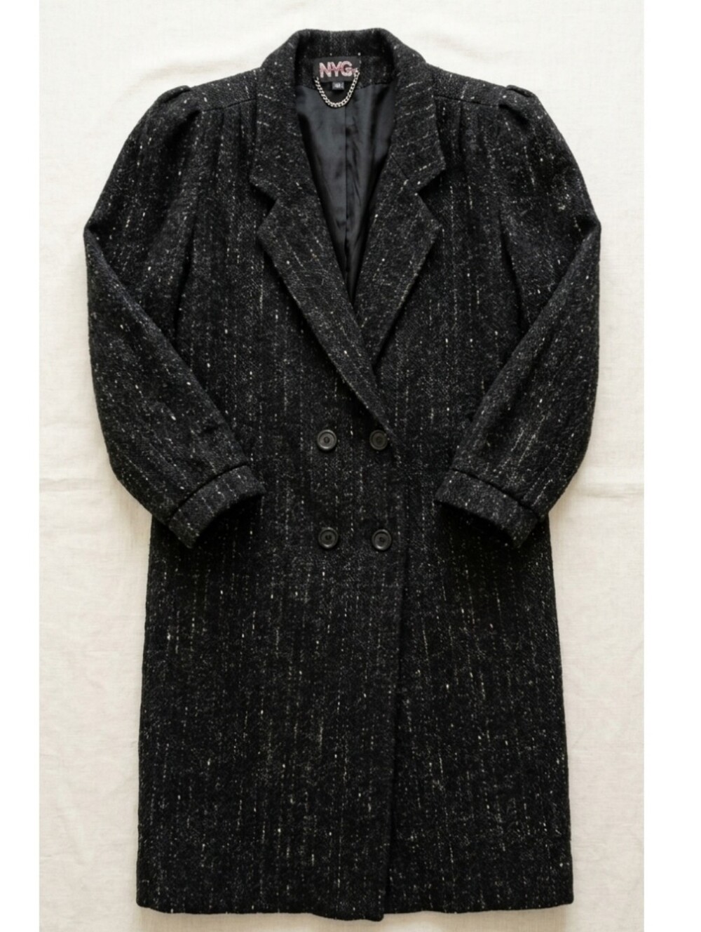 Vintage 1980s New York Girl Speckled Tweed Double-Breasted Overcoat